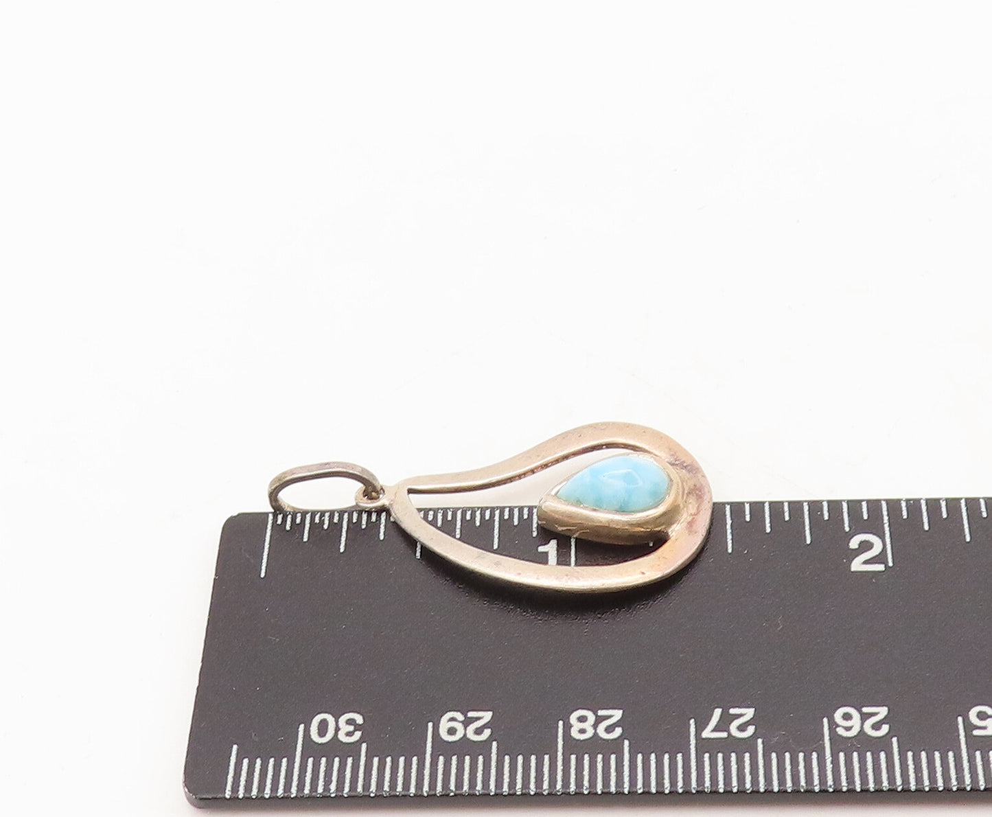 925 Sterling Silver Vintage Pendant Water Drop Shape Cutout Larimar PT22615