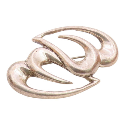 925 Sterling Silver  Vintage Smooth Double Open Love Heart Brooch Pin  BP3078