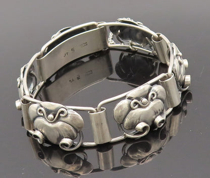 925 Sterling Silver Vintage Bracelet DENMARK Link Carved Framed Flower  BT10218