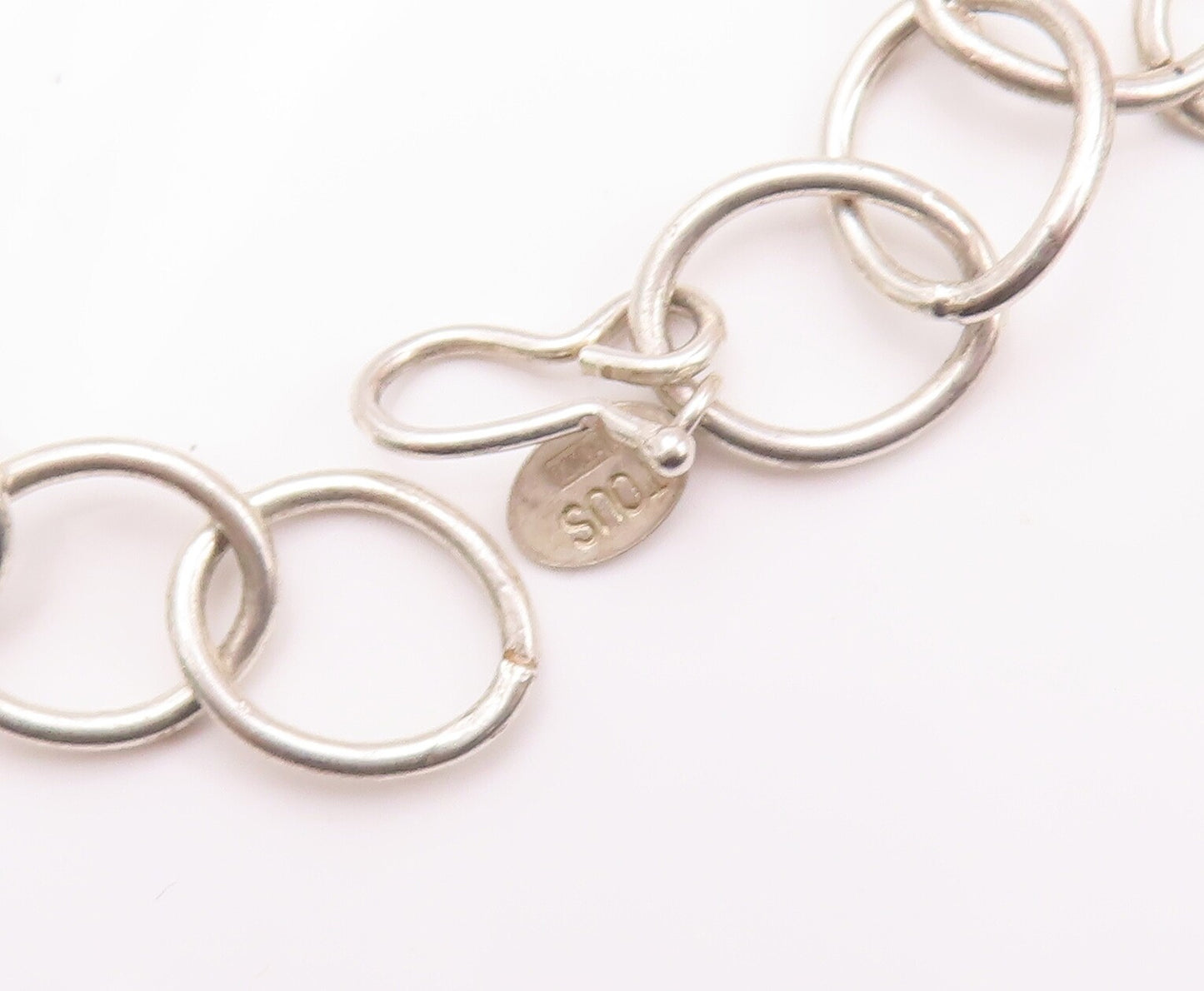925 Sterling Silver Vintage Necklace TOUS Minimalist Solid Rings Links  NE4264