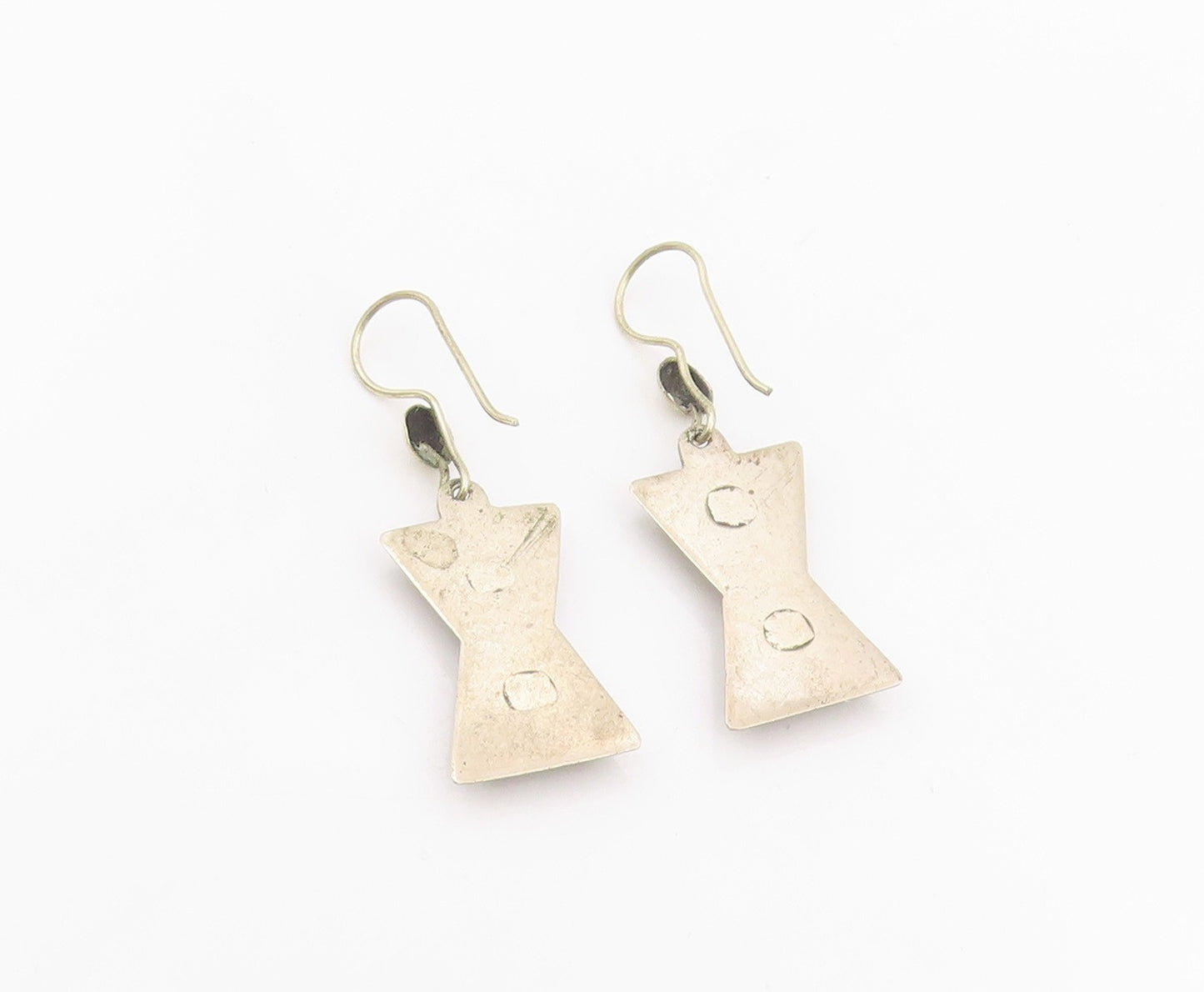 925 Sterling Silver Vintage Earrings Etched Geometric Hourglass Drop  EG14082