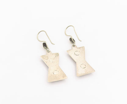925 Sterling Silver Vintage Earrings Etched Geometric Hourglass Drop  EG14082