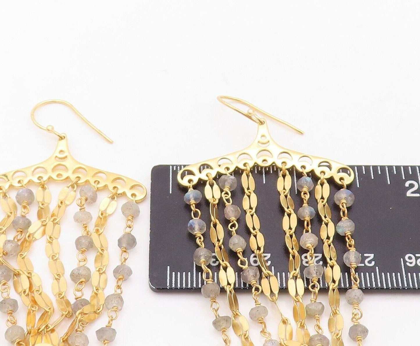 925 Sterling Silver Vintage Earrings Gold Plated Dangling Moonstone  EG13164