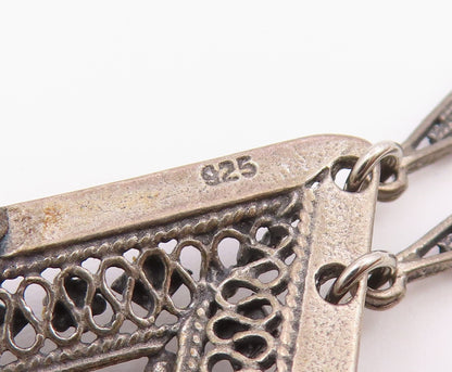 925 Sterling Silver  Vintage Oxidized Floral Detail Dangling Brooch Pin BP4245