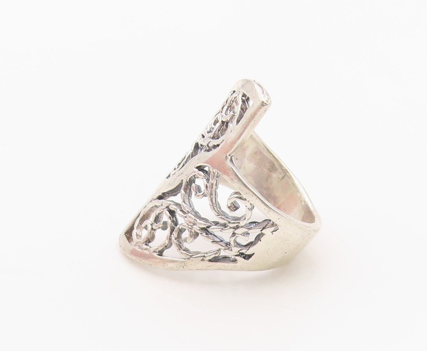 925 Sterling Silver Vintage Ring Classic Openwork Floral Vine Band Sz 6 RG36316