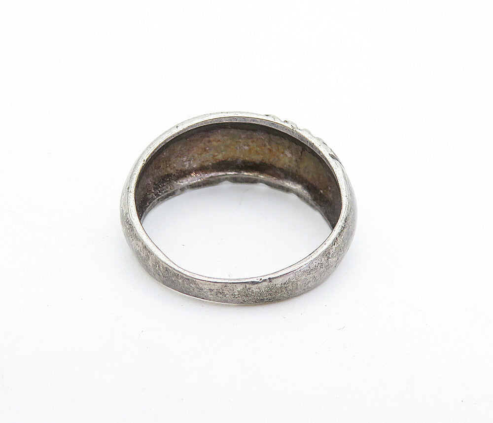 925 Sterling Silver  Vintage Dark Tone Fluted Etched Band Ring Sz 6  RG5135