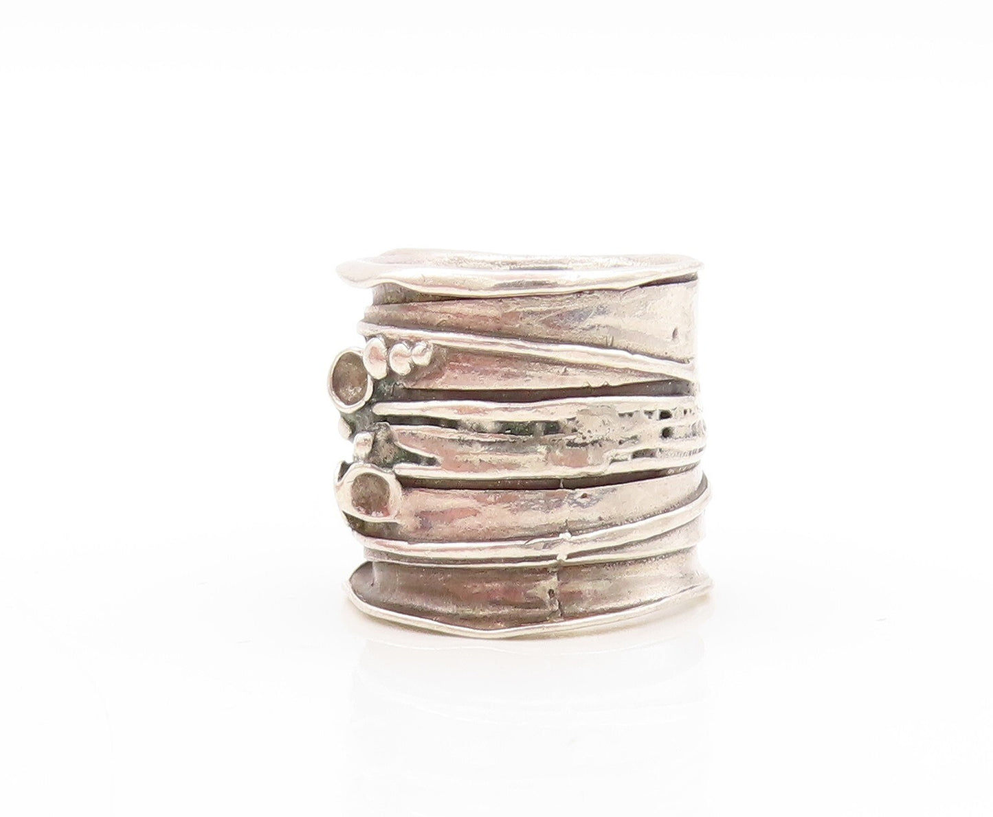 925 Sterling Silver Vintage Ring Large Brutalist Design Carved  Sz 6.5  RG31043