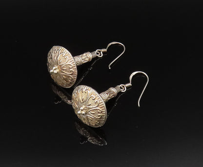 925 Silver  Vintage Wavy & Heart Pattern Oblate Dangle Earrings  EG12054
