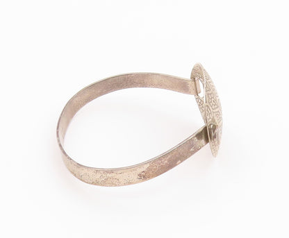 DESIGNER 925 Silver  Vintage Etched Pattern Shiny Hook Bangle Bracelet  BT8633