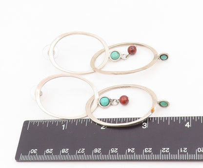925 Sterling Silver Vintage Earrings Turquoise & Red Bead Abstract Hoop  EG13879