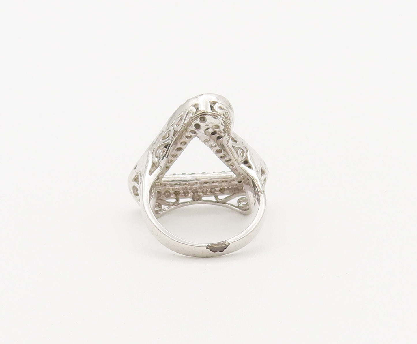 925 Sterling Silver Vintage Ring Black And White Cutout Triangle Sz 6  RG27806