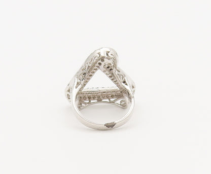 925 Sterling Silver Vintage Ring Black And White Cutout Triangle Sz 6  RG27806