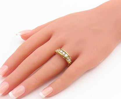 925 Sterling Silver Vintage Ring Gold Plated CZ Statement Band  Sz 8  RG35823