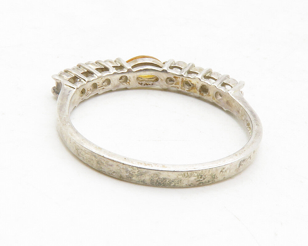 KOREA 925 Sterling Silver  Vintage Citrine & Topaz Band Ring Sz 7  RG12992