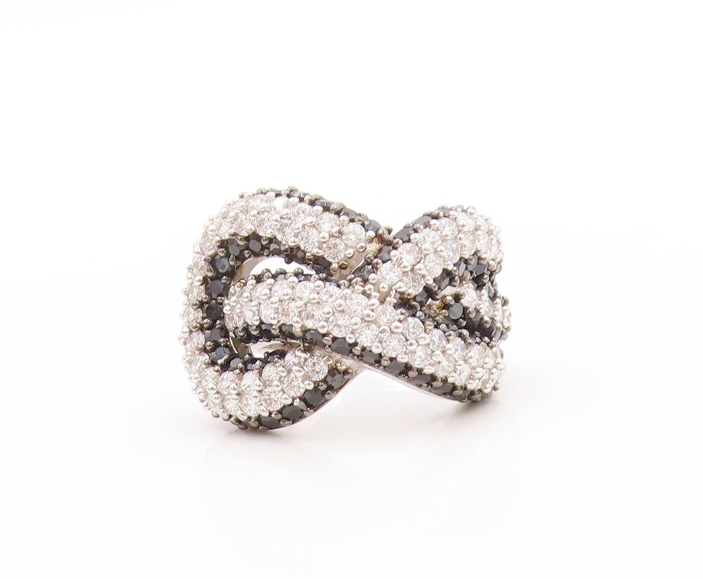 925 Sterling Silver Vintage Ring Modernist CZ Spinel Infinity Knot  Sz 7 RG32890