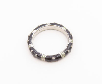 925 Sterling Silver Vintage Ring Modernist Enamel Studded Band  Sz 8  RG36720