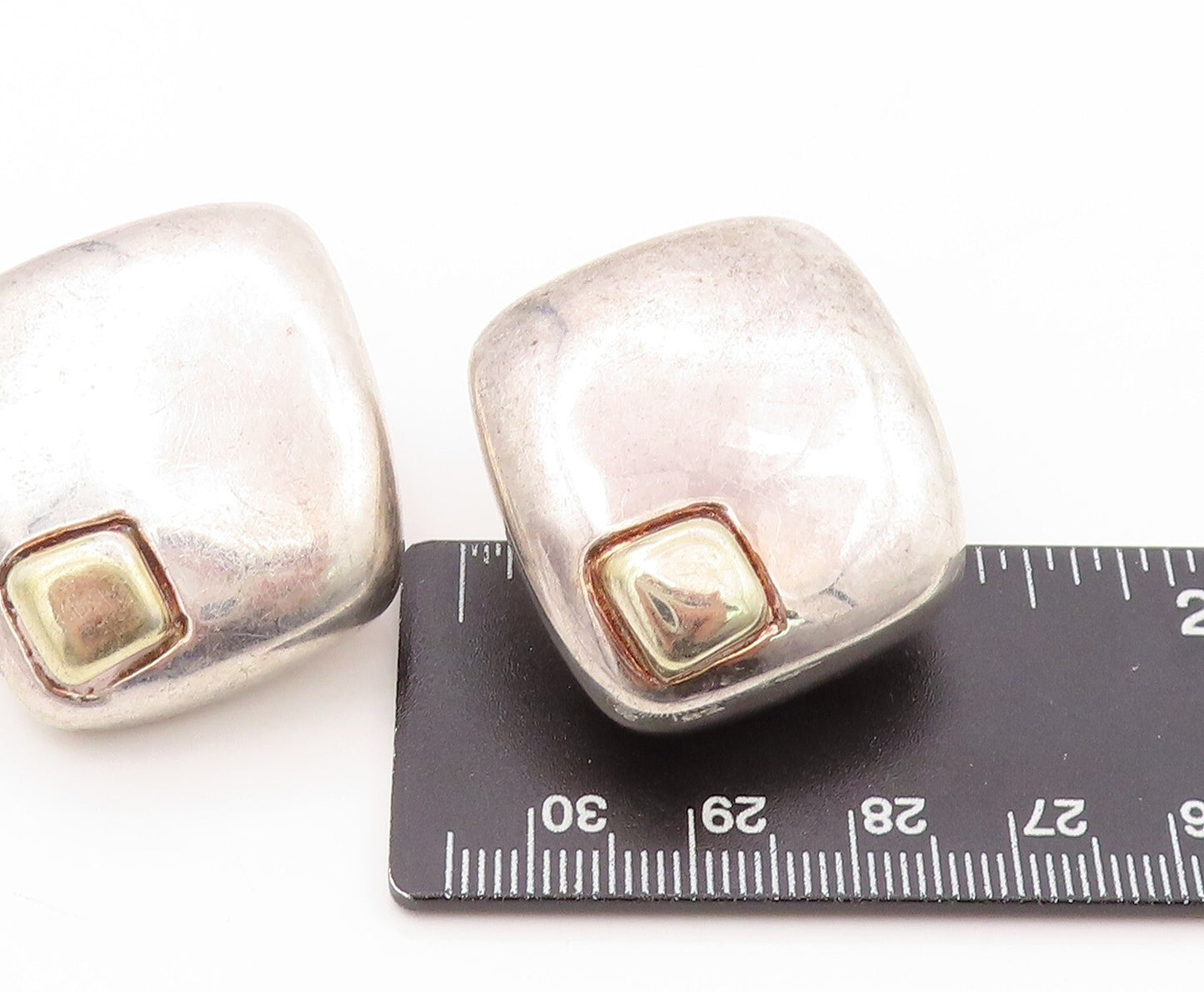 925 Sterling Silver Vintage Earrings Designer Puffed Solid Square Cut  EG13414