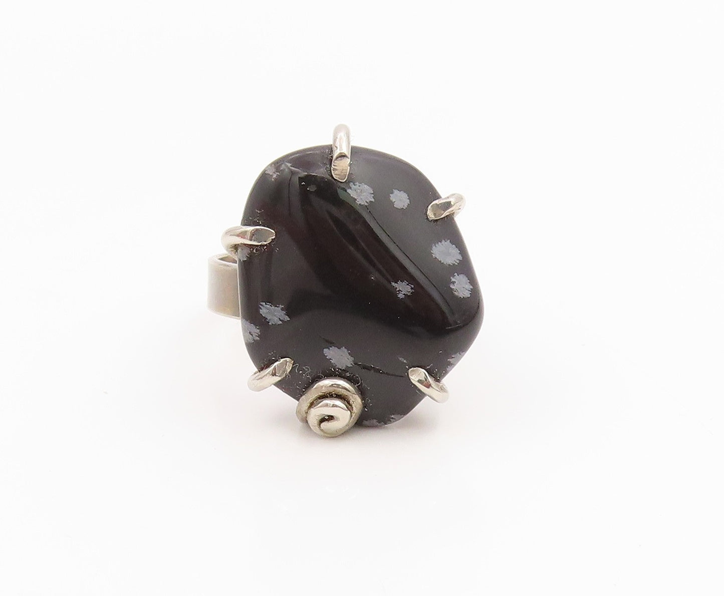 925 Sterling Silver Vintage Ring Modernist Black Agate Solid Band  Sz 7  RG35469