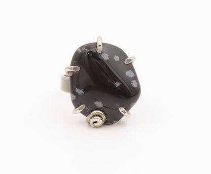 925 Sterling Silver Vintage Ring Modernist Black Agate Solid Band  Sz 7  RG35469