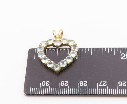 925 Silver  Vintage Blue Topaz Gold Plated Open Love Heart Pendant  PT18417