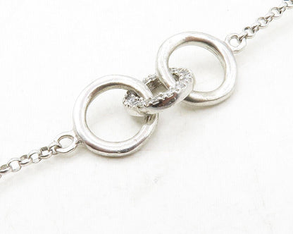 925 Sterling Silver  Shiny Topaz Encrusted Round Link Chain Necklace  NE2257