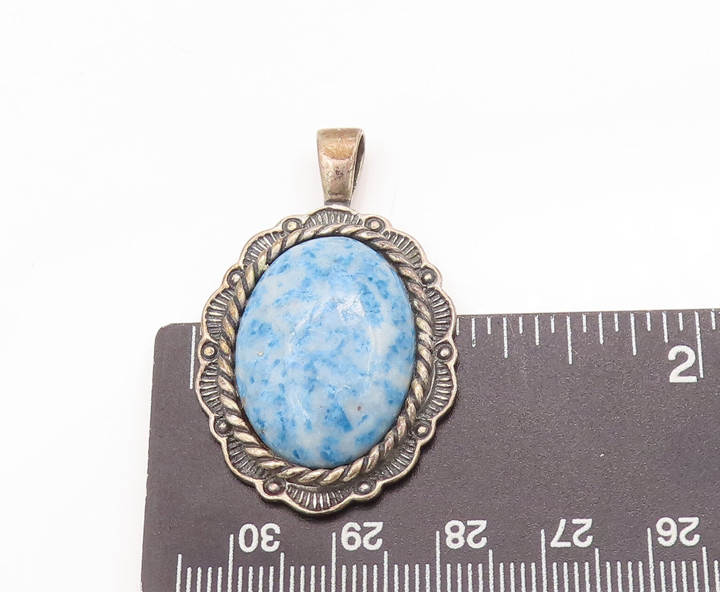 925 Sterling Silver Vintage Pendant CAROLYN POLLACK Oval Lapis Carved  PT22891
