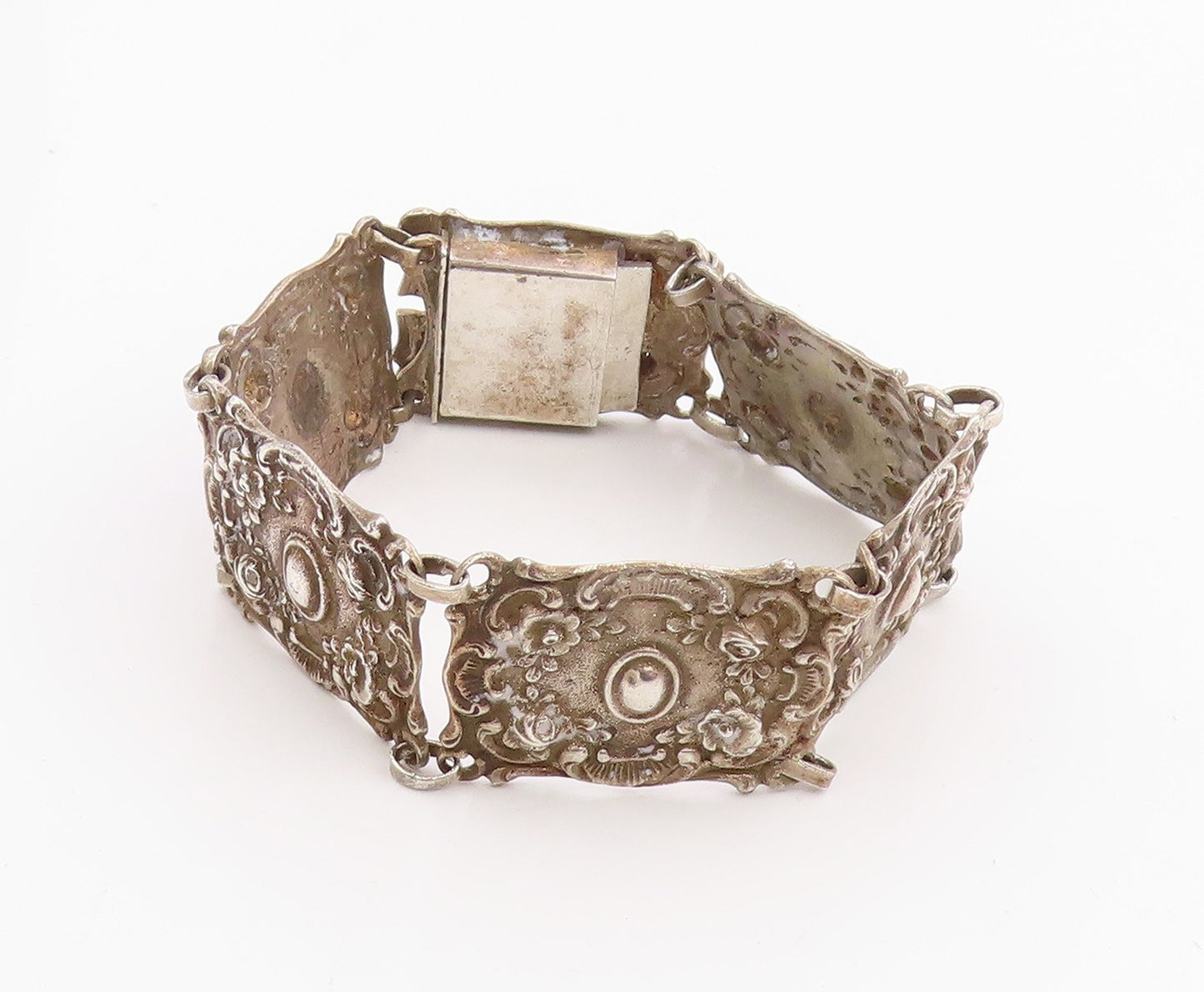 925 Sterling Silver Vintage Bracelet GERMANY Antique Scroll Panel Link BT11947