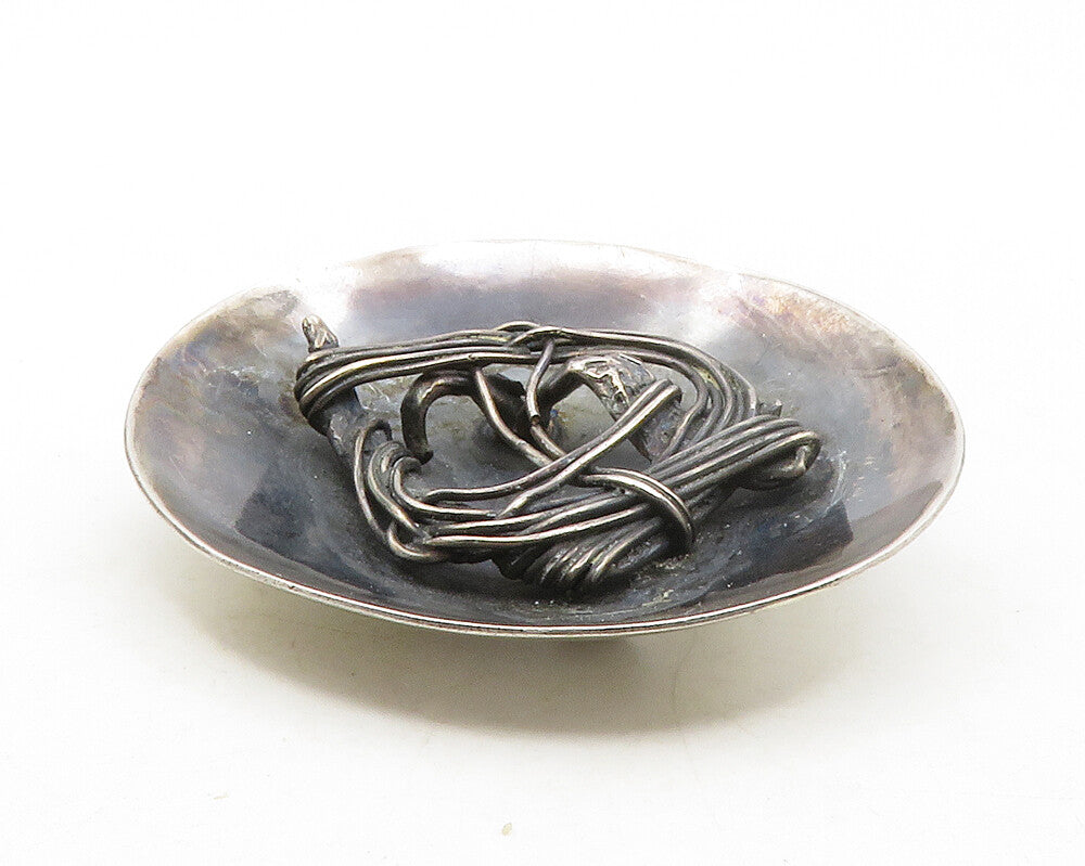 925 Sterling Silver  Vintage Modernist Oxidized Wire Detail Belt Buckle TR1857