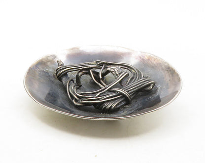 925 Sterling Silver  Vintage Modernist Oxidized Wire Detail Belt Buckle TR1857