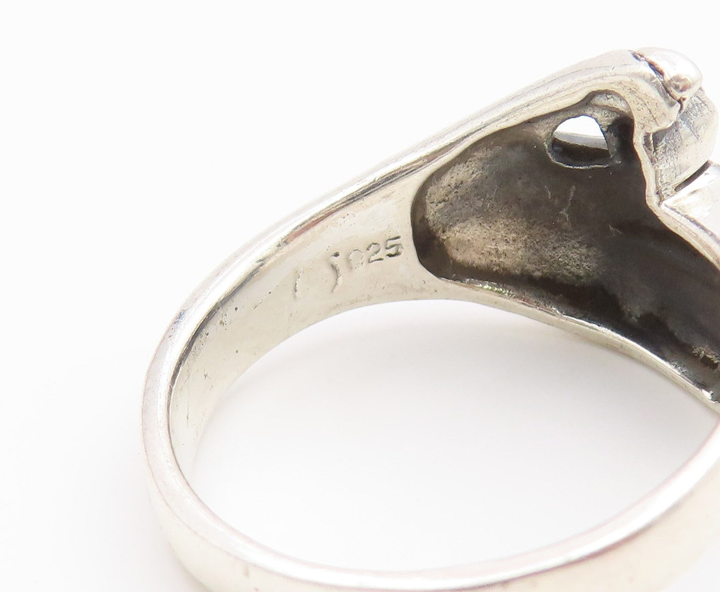 925 Sterling Silver Vintage Ring Modernist Clasped Hands Band  Sz 9  RG36833