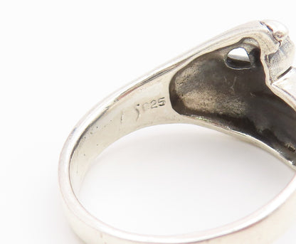 925 Sterling Silver Vintage Ring Modernist Clasped Hands Band  Sz 9  RG36833