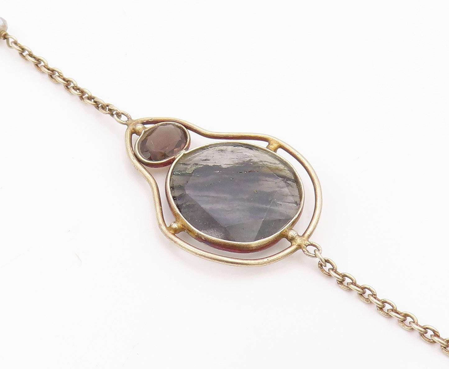 925 Sterling Silver Vintage Necklace Multi Gemstone Bohemian Long Chain  NE4661