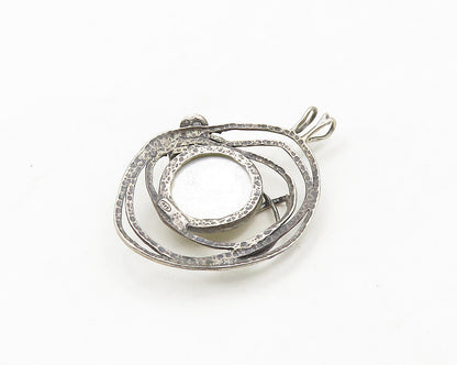 925 Sterling Silver Vintage Pearls & Mother Of Pearl Modernist Pendant PT15287