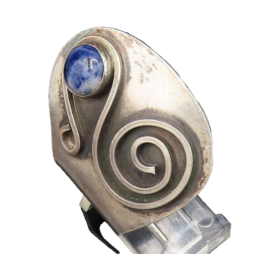 ISRAEL 925 Sterling Silver Vintage Sodalite & Spiral Wrap Ring Sz 9.5  RG25820