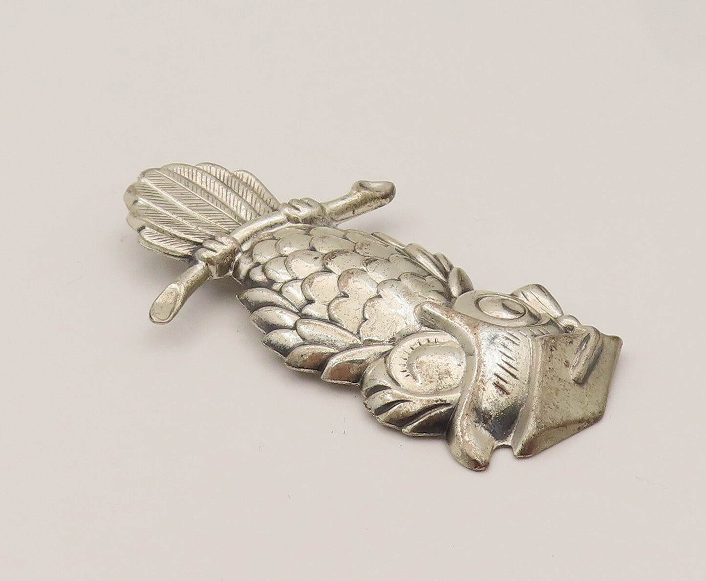 BEAU 925 Silver  Vintage Carved Standing Owl On Branch Brooch Pin  BP10219