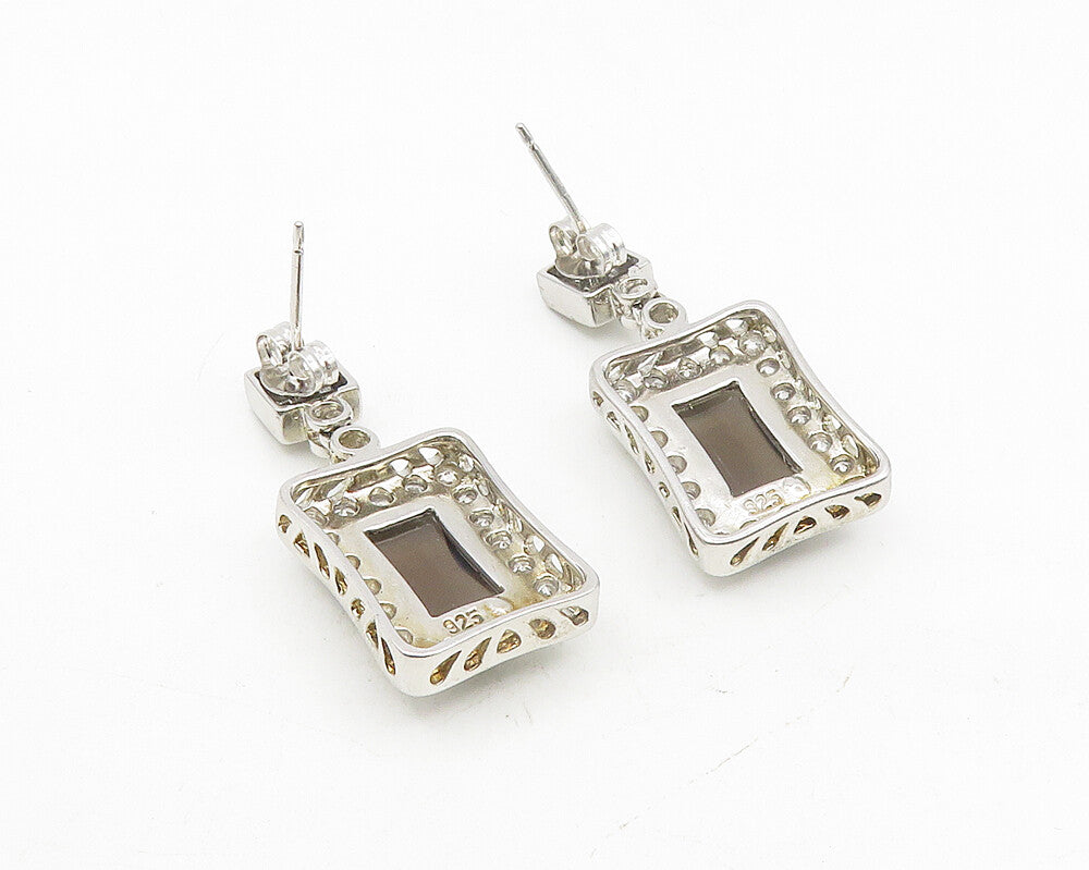 925 Sterling Silver  Smoky Topaz & Cubic Zirconia Shiny Dangle Earrings EG5541