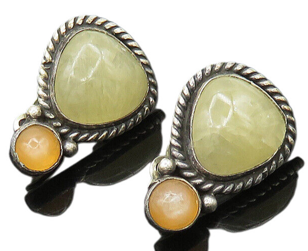 NAVAJO 925 Sterling Silver Vintage Cabochon Cut Quartz Drop Earrings EG9818