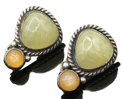 NAVAJO 925 Sterling Silver Vintage Cabochon Cut Quartz Drop Earrings EG9818