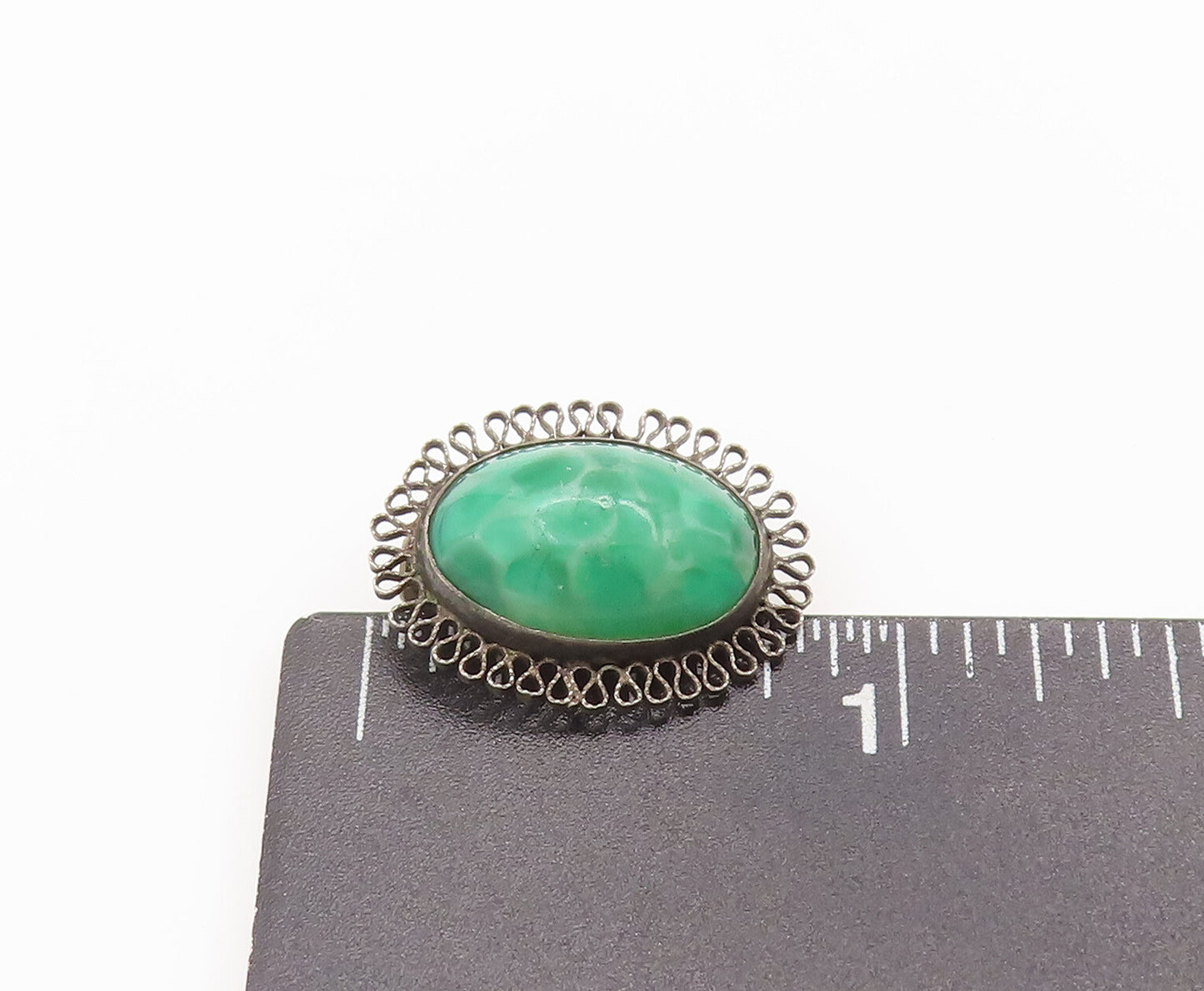925 Sterling Silver Vintage Brooch Pin Cabochon Turquoise Halo Swirls  BP10711