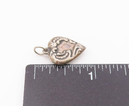 925 Sterling Silver  Vintage Carved Swirls Love Heart Pendant  PT21071