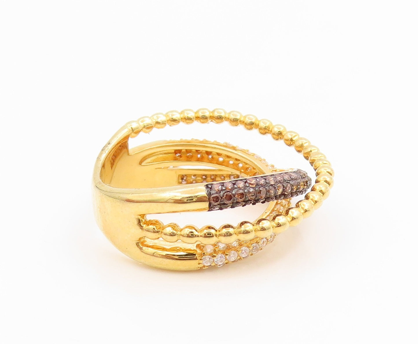 925 Sterling Silver Vintage Ring Gold Plated CZ Crossover Band  Sz 7  RG35616