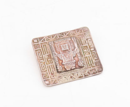 925 Sterling Silver Vintage Brooch Dark Tone Mayan Aztec Carved  BP11492