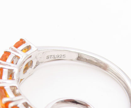 925 Sterling Silver Vintage Earrings Modernist Oval Cut Citrine Hoops  EG14130