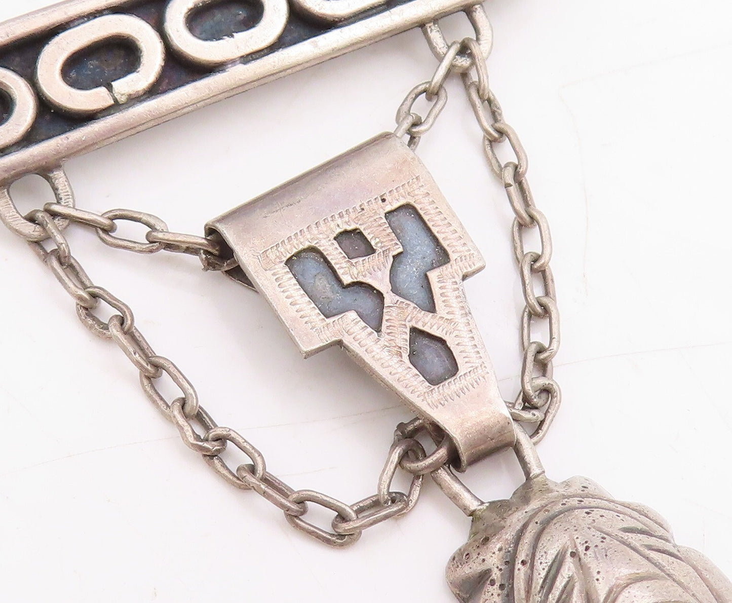 925 Sterling Silver Vintage Brooch Dark Tone Dangling Designer Etched  BP11500