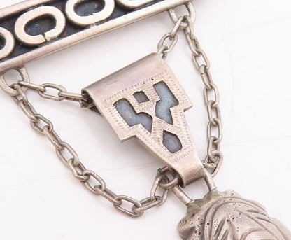 925 Sterling Silver Vintage Brooch Dark Tone Dangling Designer Etched  BP11500
