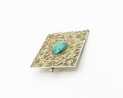 ISRAEL 925 Sterling Silver  Vintage Cabochon Eilat Stone Brooch Pin  BP7430