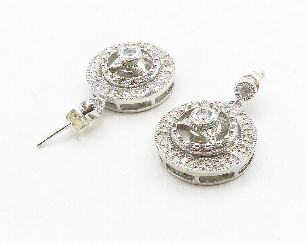 925 Sterling Silver  Shiny Cubic Zirconia Spinner Dangle Earrings  EG6867