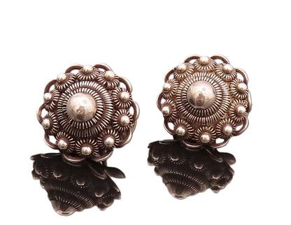925 Sterling Silver  Vintage Coiled Wire Flower Clip Back Earrings  EG12401