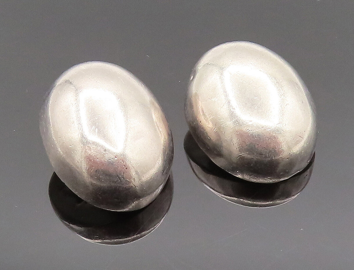 BARRA 925 Silver  Vintage Minimalist Cabochon Oval Clip Back Earrings  EG12387