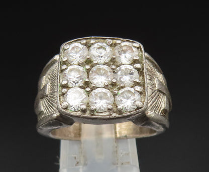 925 Silver  Vintage Cubic Zirconia Religious Cross Signet Ring Sz 9  RG24872